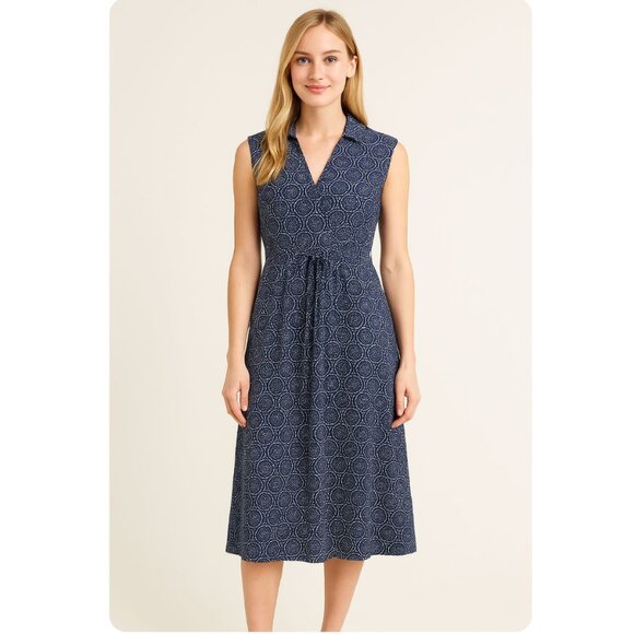 JUDE CONNALLY tess Dress cinched waist blue geo print jude cloth size Small - Picture 1 of 7